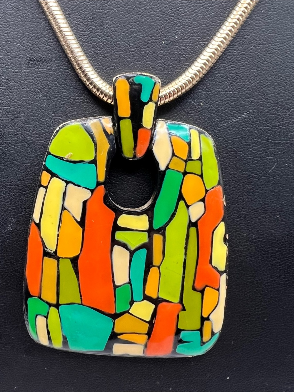 Eisenberg 60s/70s Modernist Enamel Pendant Necklace on Gold Tone Snake Chain - Picture 4 of 7